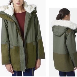 TOPSHOP Sherpa Lined Parka Jacket Olive Green Size 2